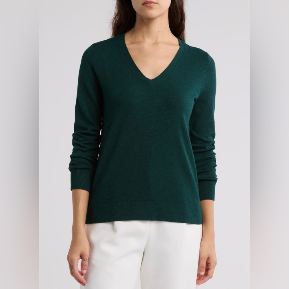 NWT/Nordstrom Rack V-Neck Sweater/ Dark Green/ Size L